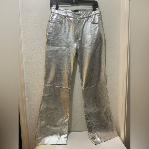 Maje Plutom Metallic-Sheen Flared Leather Trousers size 38 NWOT - Picture 4 of 9